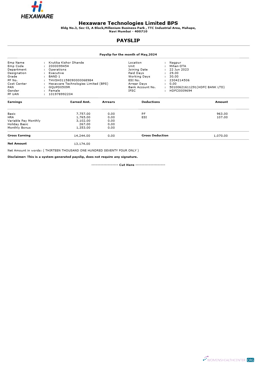 Download Hexaware Technologies payslip template in Word and PDF formats.pdf, 1 Photoshop template
